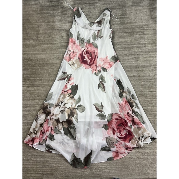 Robbie Bee Dresses & Skirts - Robbie Bee White Midi Dress with Pink & Green Floral Print